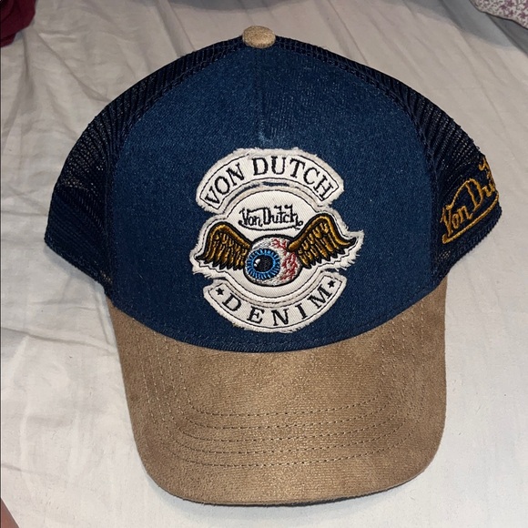 Von Dutch Blue and Tan Trucker Hat - Picture 1 of 5